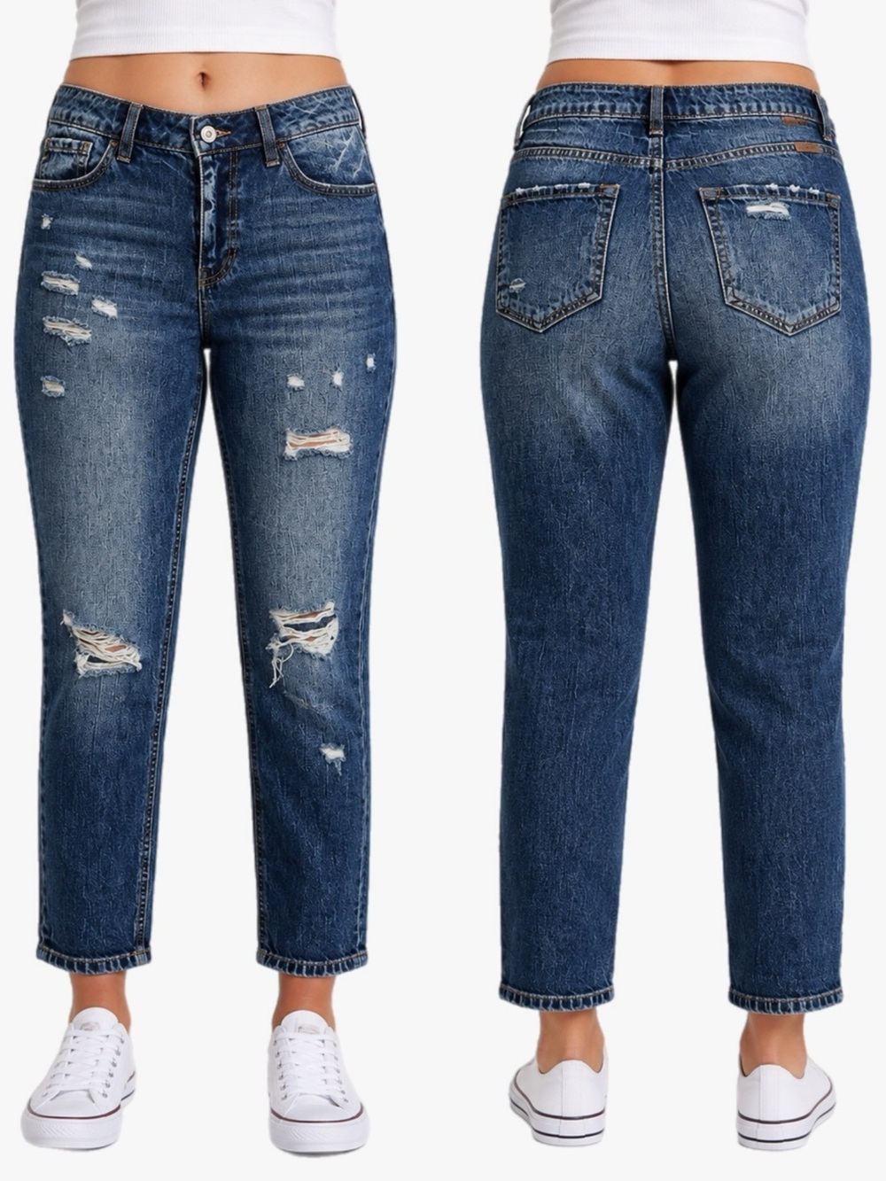 KanCan Women’s Size 3 Distressed Medium Wash Ripped Boyfriend Jeans Denim